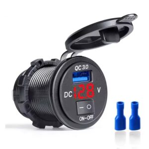 Switched Single USB QC 3.0 outlet with Voltmeter